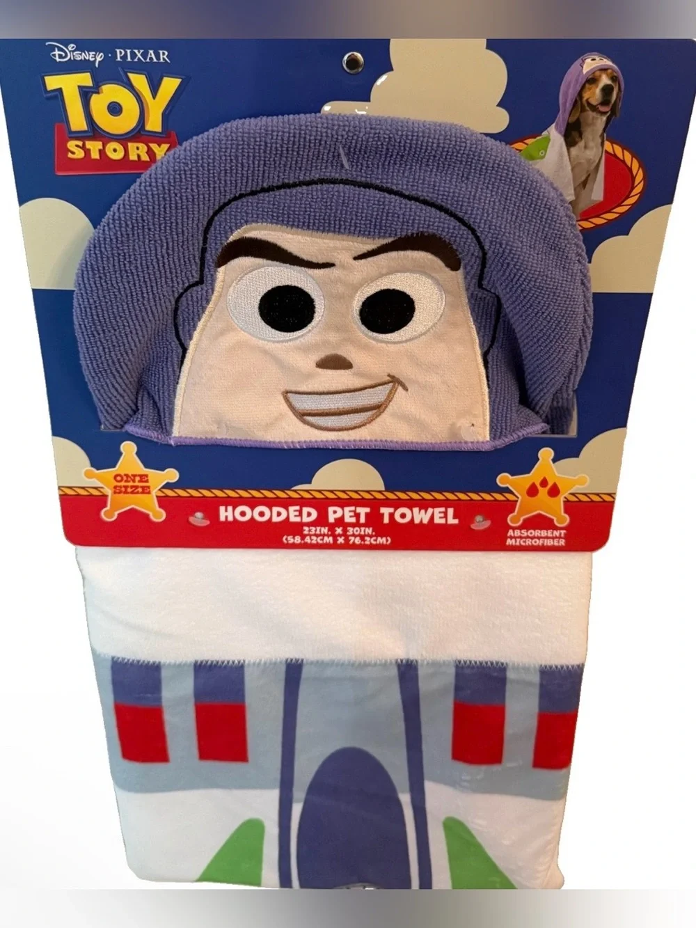 Disney Toy Story Buzz Hooded Pet Towel - Purple & White